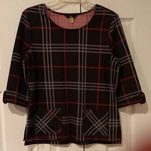 Jules & Leopold Black Plaid Long Sleeve Top with Red & Gray Windowpane